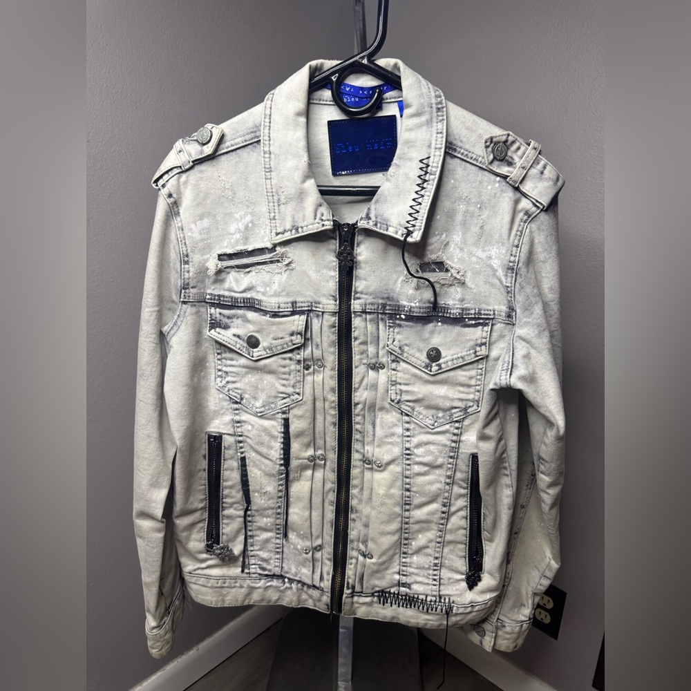 Light Gray Distressed Denim-Style Shirt Jacket by Unbranded